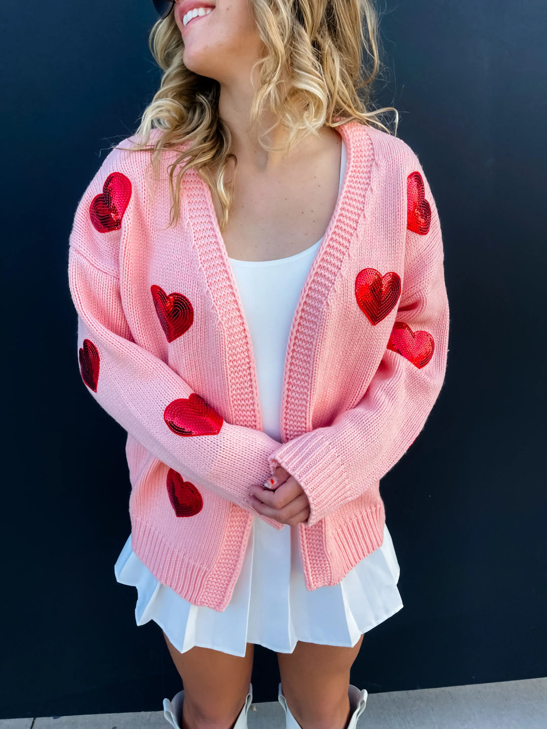 Be Mine Sequin Heart Cardigan in Three Colors (Ready to ship)