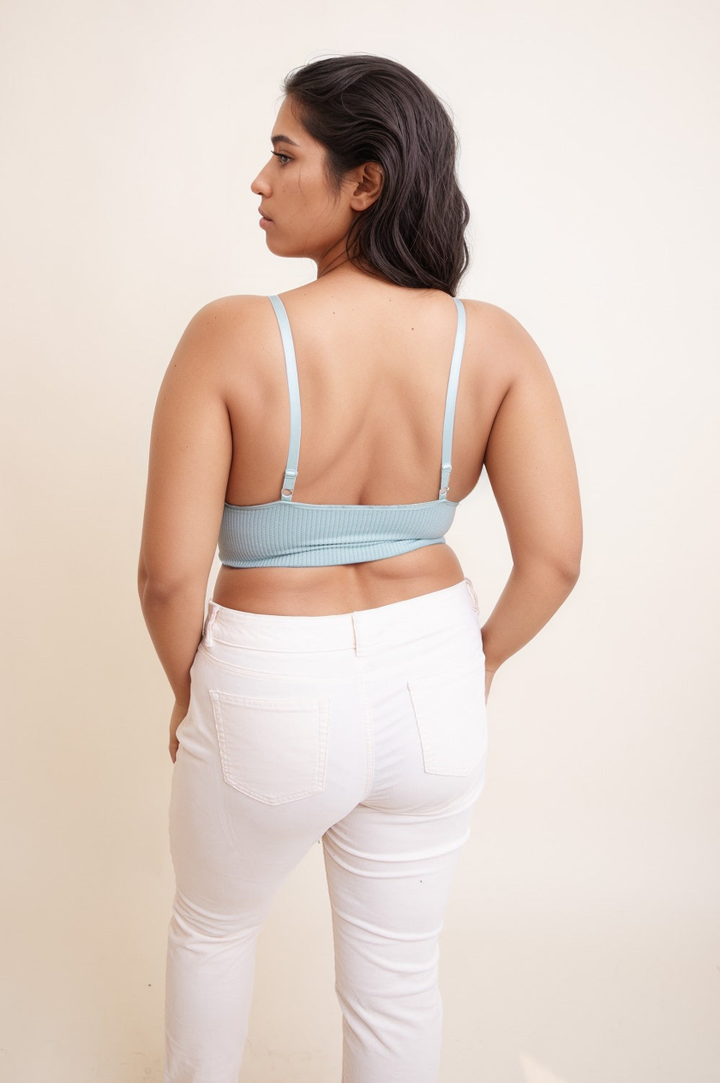 Feminine plus size lace sage brami with waistband loop detail.