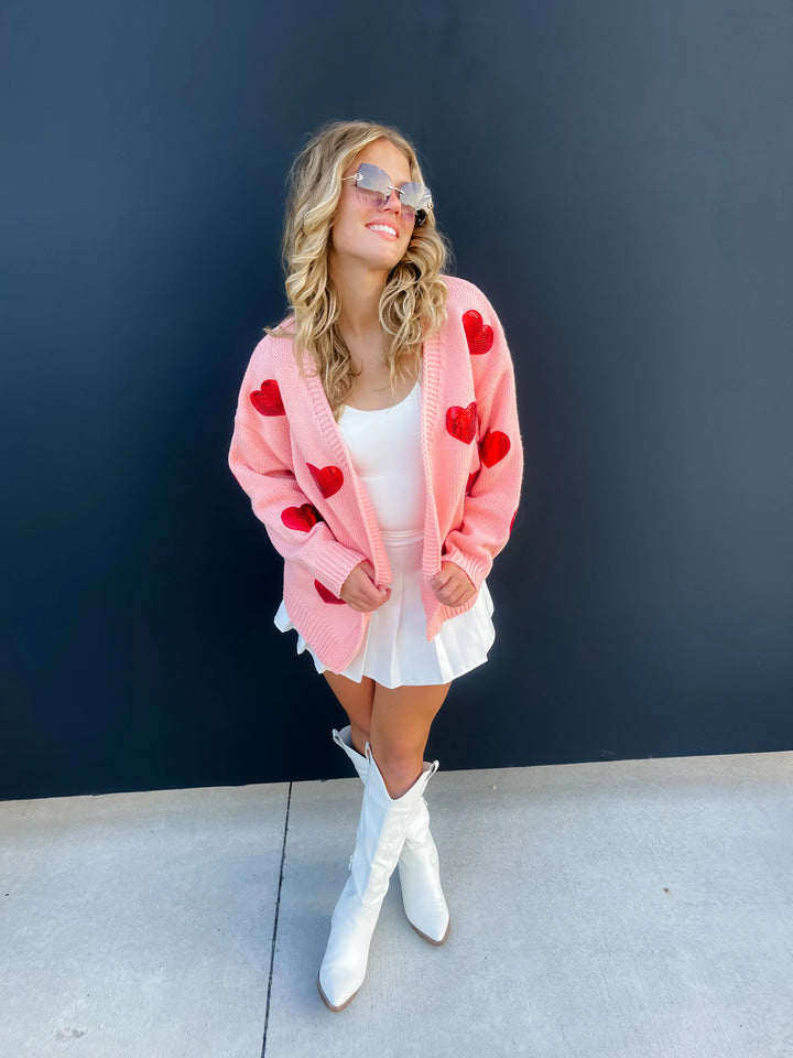 Be Mine Sequin Heart Cardigan in Three Colors (Ready to ship)