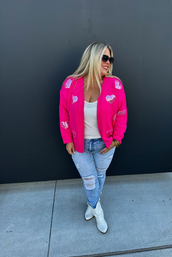 Be Mine Sequin Heart Cardigan in Three Colors (Ready to ship)