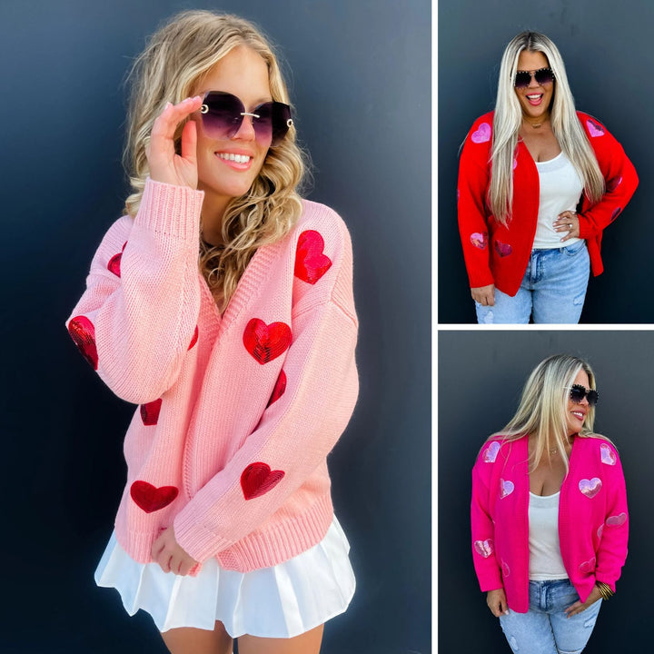 Be Mine Sequin Heart Cardigan in Three Colors (Ready to ship)