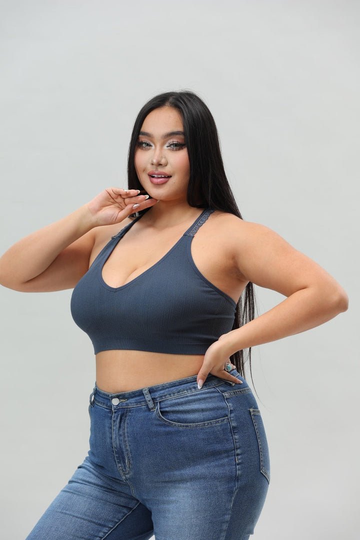 Plus Size Seamless Front Lace Racerback Bralette – Soft Stretch Fit
