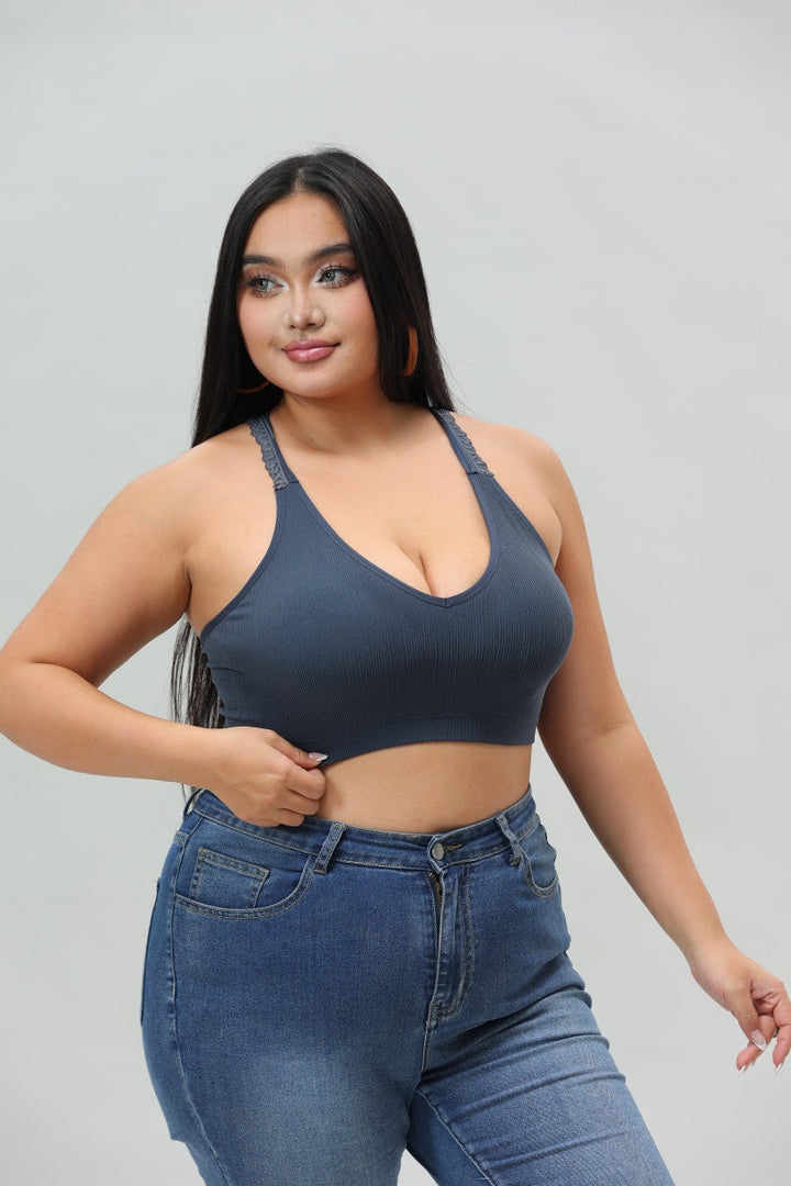 Plus Size Seamless Front Lace Racerback Bralette – Soft Stretch Fit